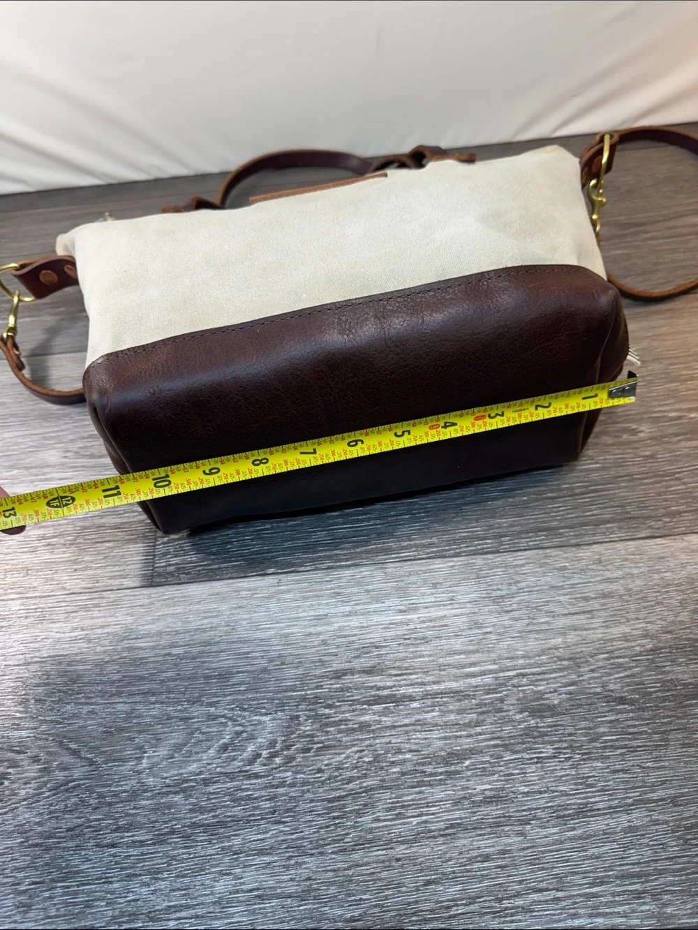 Meanwhile Canvas Shoulder Bag with Brown Leather Trim - Cream